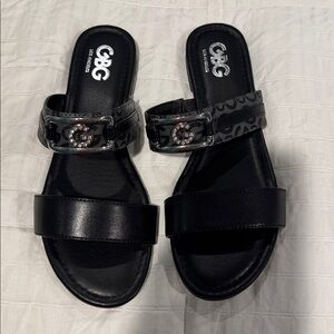 G by Guess Black Slides with Silver Logo